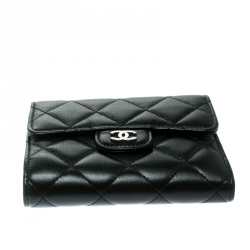 Chanel Black Quilted Leather CC Compact Wallet