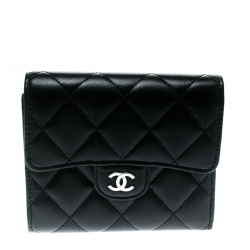 Chanel Black Quilted Leather CC Compact Wallet