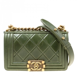 Chanel Green Quilted Embossed Leather Small Salzburg Boy Flap