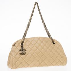 Pre Owned Chanel Beige Lambskin Mademoiselle Chain Tote 