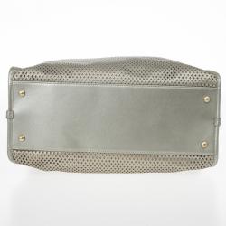 Pre Owned Chanel Silver Calfskin Perforated Leather Tote