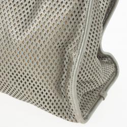 Pre Owned Chanel Silver Calfskin Perforated Leather Tote