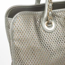 Pre Owned Chanel Silver Calfskin Perforated Leather Tote