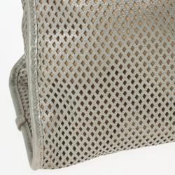 Pre Owned Chanel Silver Calfskin Perforated Leather Tote