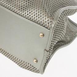 Pre Owned Chanel Silver Calfskin Perforated Leather Tote