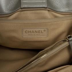 Pre Owned Chanel Silver Calfskin Perforated Leather Tote