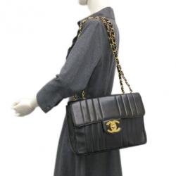 Chanel Black Vintage Vertical Quilt Mademoiselle Flap Bag Chanel