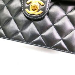 Pre Owned Chanel Black Lambskin Medium Classic Flap Bag