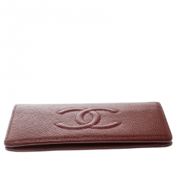Chanel Burgundy Caviar Leather CC Long Bifold Wallet