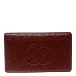 Chanel Burgundy Caviar Leather CC Long Bifold Wallet