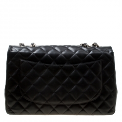 Pre Owned Chanel Black Quilted Leather Jumbo Classic Single Flap Bag