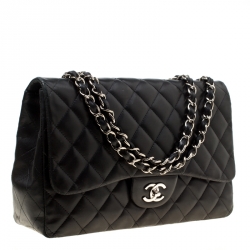 Pre Owned Chanel Black Quilted Leather Jumbo Classic Single Flap Bag