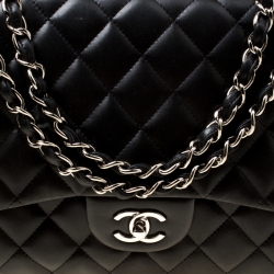 Pre Owned Chanel Black Quilted Leather Jumbo Classic Single Flap Bag