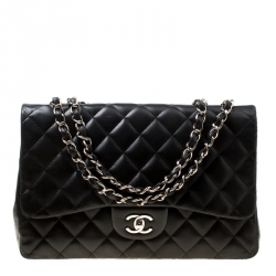 Pre Owned Chanel Black Quilted Leather Jumbo Classic Single Flap Bag