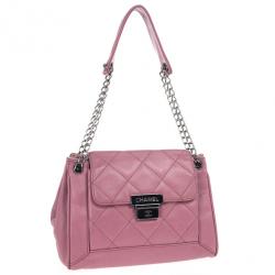 Pre Owned Chanel Rouge Rose Caviar Leather Accordion Flap Handbag