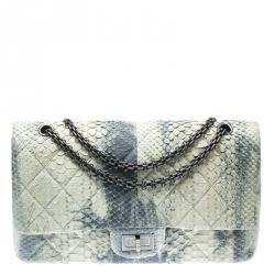 Chanel Off White/Blue Quilted Python Reissue 2.55 Classic 227 Flap Bag  Chanel