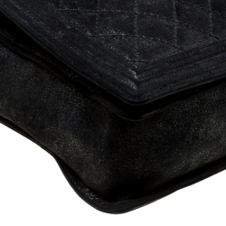 Pre Owned Chanel Black Quilted iridescent Leather XL Gentle Boy Flap Bag