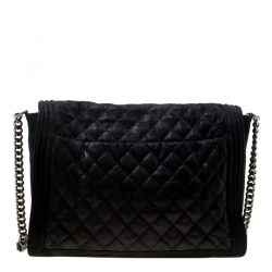 Pre Owned Chanel Black Quilted iridescent Leather XL Gentle Boy Flap Bag