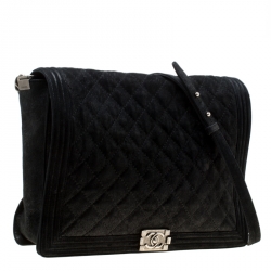 Pre Owned Chanel Black Quilted iridescent Leather XL Gentle Boy Flap Bag