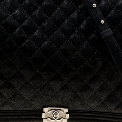 Pre Owned Chanel Black Quilted iridescent Leather XL Gentle Boy Flap Bag