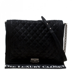Pre Owned Chanel Black Quilted iridescent Leather XL Gentle Boy Flap Bag