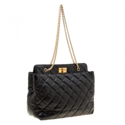 Pre Owned Chanel Black Quilted Aged Leather Reissue Tote