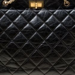 Pre Owned Chanel Black Quilted Aged Leather Reissue Tote