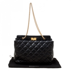 Pre Owned Chanel Black Quilted Aged Leather Reissue Tote