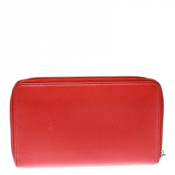 مملوكة مسبقًا Chanel Coral Red Caviar Leather Large CC Zip Around Wallet