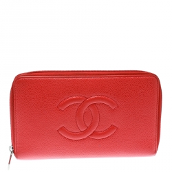 Chanel Red Quilted Caviar Zip Around Wallet Q6ADVD0FRB010