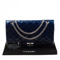 Pre Owned Chanel Blue Quilted Patent Leather Reissue 2.55 Classic 227 Flap Bag