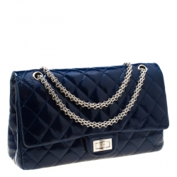 Pre Owned Chanel Blue Quilted Patent Leather Reissue 2.55 Classic 227 Flap Bag