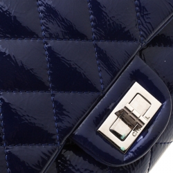 Pre Owned Chanel Blue Quilted Patent Leather Reissue 2.55 Classic 227 Flap Bag