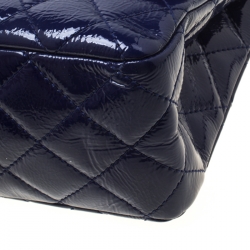 Pre Owned Chanel Blue Quilted Patent Leather Reissue 2.55 Classic 227 Flap Bag