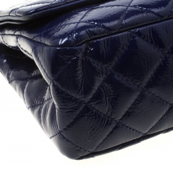 Pre Owned Chanel Blue Quilted Patent Leather Reissue 2.55 Classic 227 Flap Bag