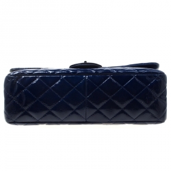 Pre Owned Chanel Blue Quilted Patent Leather Reissue 2.55 Classic 227 Flap Bag