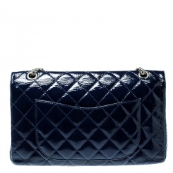Pre Owned Chanel Blue Quilted Patent Leather Reissue 2.55 Classic 227 Flap Bag