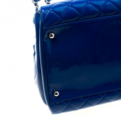 Pre Owned Chanel Blue Quilted Patent Leather Large Just Mademoiselle Bowling Bag