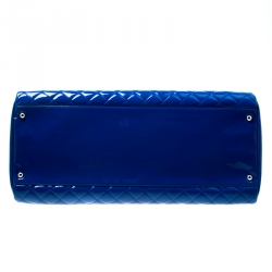 Pre Owned Chanel Blue Quilted Patent Leather Large Just Mademoiselle Bowling Bag