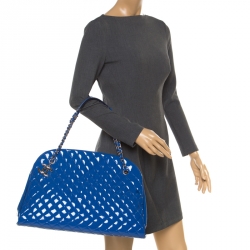 Pre Owned Chanel Blue Quilted Patent Leather Large Just Mademoiselle Bowling Bag
