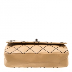 Chanel Beige Quilted Leather Wild Stitch Surpique Flap Bag