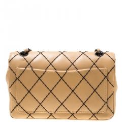 Chanel Beige Quilted Leather Wild Stitch Surpique Flap Bag