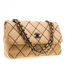 Chanel Beige Quilted Leather Wild Stitch Surpique Flap Bag