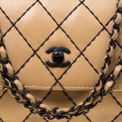 Chanel Beige Quilted Leather Wild Stitch Surpique Flap Bag