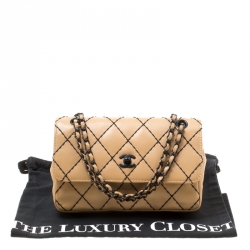 Chanel Beige Quilted Leather Wild Stitch Surpique Flap Bag