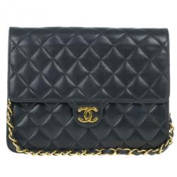 Pre Owned Chanel Black Matelasse Leather Small Shoulder Bag