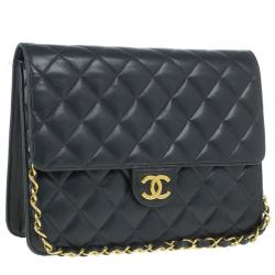 Pre Owned Chanel Black Matelasse Leather Small Shoulder Bag