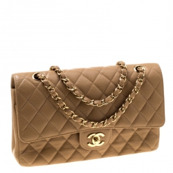 Chanel Tan Quilted Leather Medium Classic Double Flap Bag