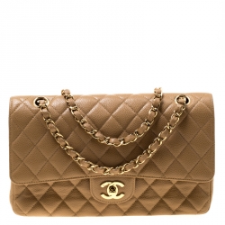 Chanel Tan Quilted Leather Medium Classic Double Flap Bag