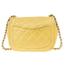 مملوكة مسبقًا Chanel Yellow Lambskin Extra Mini Classic Flap Bag With Stones